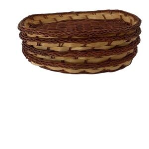 Set of 4 Oval Two-Tone Wicker Baskets - Handwoven Decorative Serving Trays